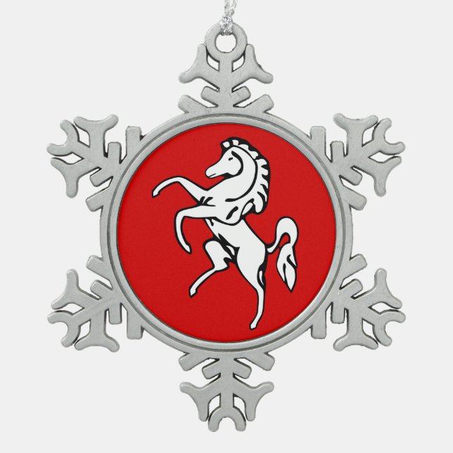 Schneeflocken mit Zinnfahne und Kent Landkreis Fla Schneeflocken Zinn-Ornament (Vorderseite)