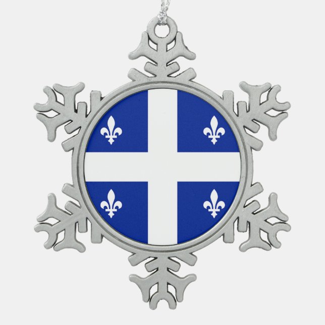 Schneeflocken mit Zwergfahne und Quebec-Flagge Schneeflocken Zinn-Ornament (Vorderseite)
