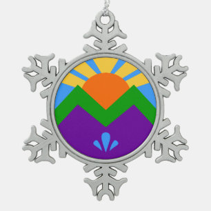 Schneeflocken mit Zwergfedern Zinn-Ornament