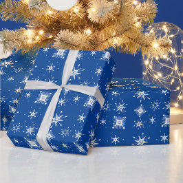 Schneeflocken Mix Geometrie Blau Geschenkpapier