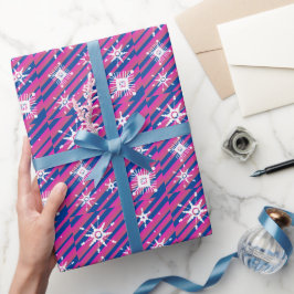 Schneeflocken Mix Geometrie Blau Rosa Geschenkpapier