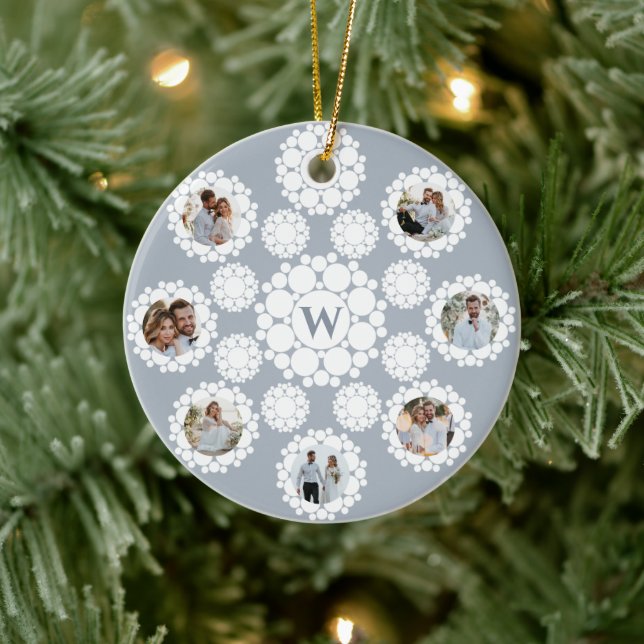 Schneeflocken Monogram Verheiratet 1. Weihnachtsfe Keramikornament (Baum)