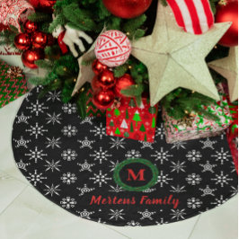 Schneeflocken-Monogramm - Ihr Name Schwarz/Weiß Polyester Weihnachtsbaumdecke