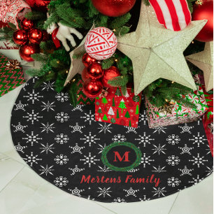 Schneeflocken-Monogramm - Ihr Name Schwarz/Weiß Polyester Weihnachtsbaumdecke
