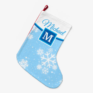 Schneeflocken / Monogramm / Ihr Name und Ihre Farb Großer Weihnachtsstrumpf