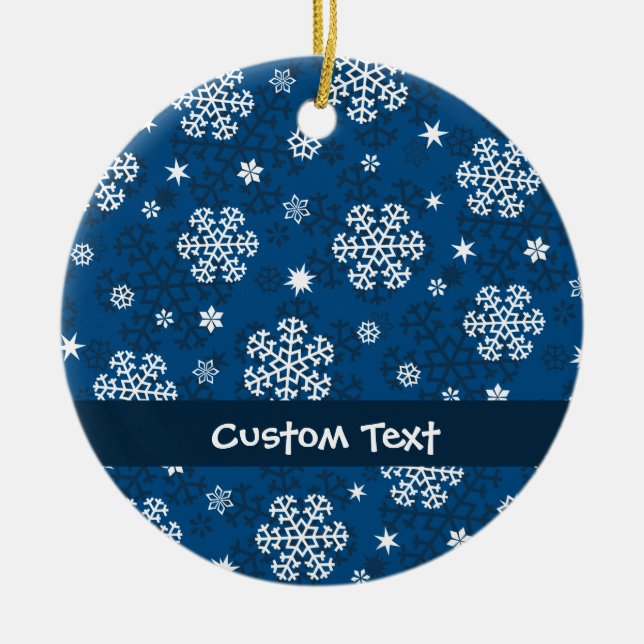 Schneeflocken Muster auf blau Keramik Ornament (Vorne)