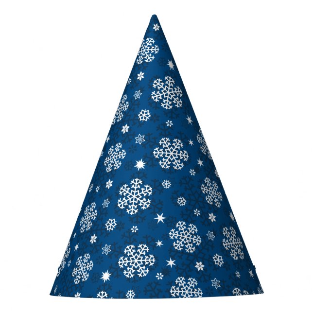 Schneeflocken Muster auf blau Partyhütchen (Vorderseite)