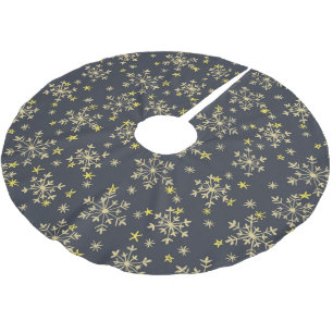Schneeflocken Muster - Gold auf Midnight Blue Brus Polyester Weihnachtsbaumdecke