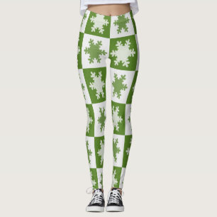Schneeflocken-Muster in Grün und Weiß Leggings