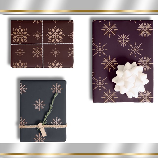 Schneeflocken Muster Modernes Elegantes Winter Was Geschenkpapier Set (Winter Snowflakes Modern Dark Elegant Wrapping Paper Sheets)