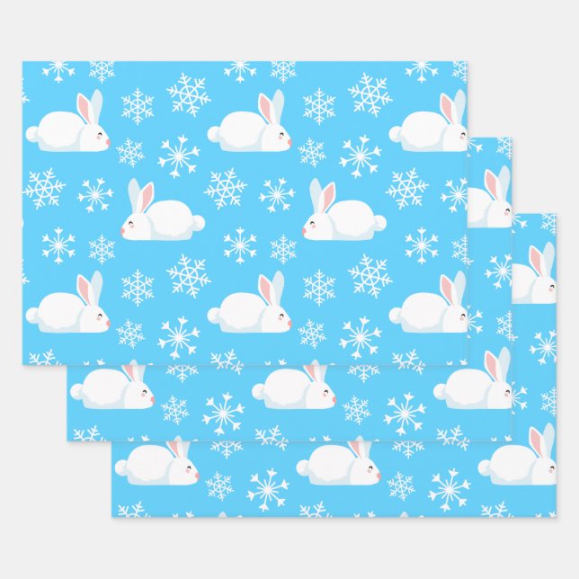 Schneeflocken Muster Niedlich Bunny Frohe Weihnach Geschenkpapier Set (Set)