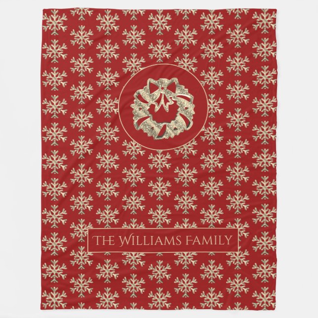 Schneeflocken Muster Rot und Gold Weihnachtsmann Fleecedecke (Vorderseite)