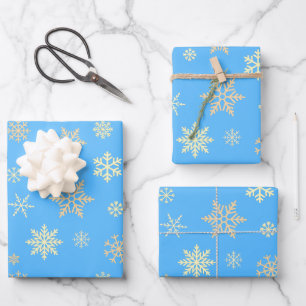 Schneeflocken Nahtloses Muster Blau Weihnachten Geschenkpapier Set