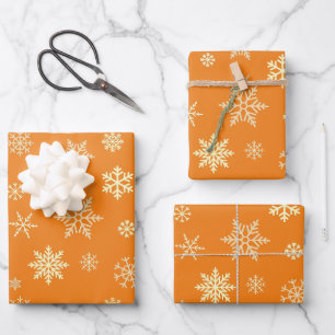Schneeflocken Nahtloses Muster Orange Weihnachten Geschenkpapier Set