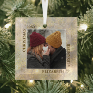 Schneeflocken Neu verheiratetes Foto Ornament Aus Glas