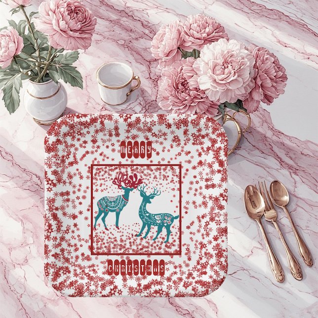 Schneeflocken Nordic Mercury Rentier Scandia Pappteller (Snowflakes Nordic Merry Christmas Reindeer Scandia Paper Plates)