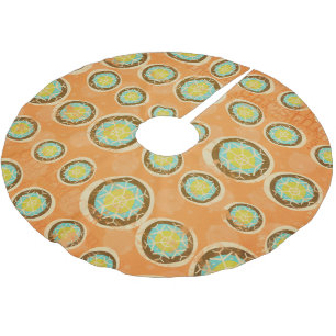 Schneeflocken-Orb auf orangem Weihnachtsbaum-Skirt Polyester Weihnachtsbaumdecke