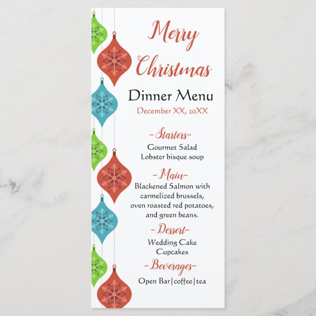 Schneeflocken Ornamente Party Menükarte (Vorderseite)