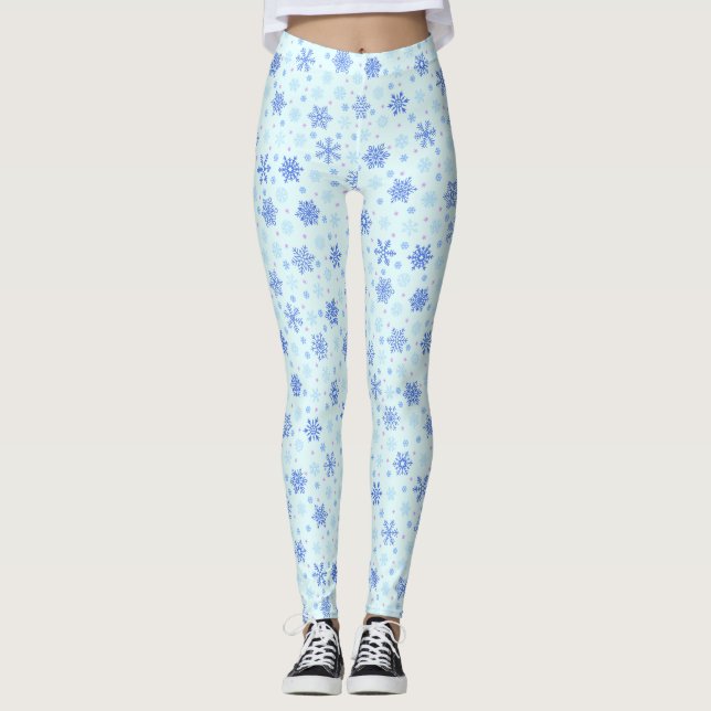 Schneeflocken Pastel Blue Baby Blue Schnee Elegant Leggings (Vorderseite)