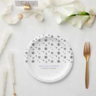 Schneeflocken Pattern Ski Winter Hochzeit Pappteller