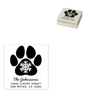 Schneeflocken-Pfotenabdruck-Winterurlaub-Adresse Gummistempel