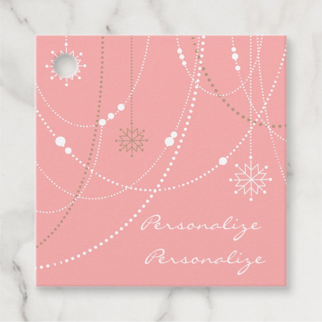Schneeflocken pink Mitte des Jahrhunderts niedlich Geschenkanhänger (Vorderseite)