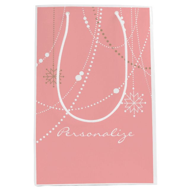 Schneeflocken pink Mitte des Jahrhunderts niedlich Mittlere Geschenktüte (Vorderseite)