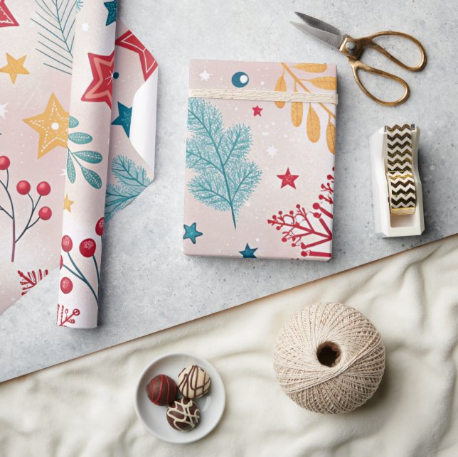 Schneeflocken poinsettias Heilige Beeren Urlaub Geschenkpapier (Kunsthandwerk)