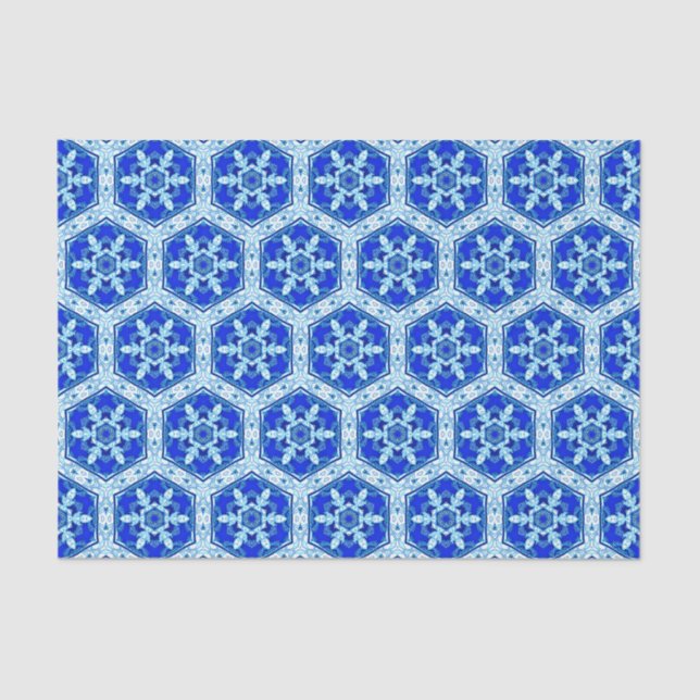 Schneeflocken Quit Pattern - Kobalt Blau und Weiß Seidenpapier (Vorderseite)