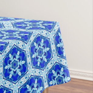 Schneeflocken Quit Pattern - Kobalt Blau und Weiß Tischdecke