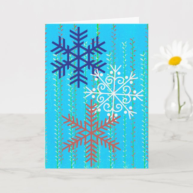 Schneeflocken Retro-Stil in Blue Christmas Card Karte (Kleine Pflanze)