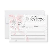 Schneeflocken-Rezeptkarte mit rosa Schleife, doppe
