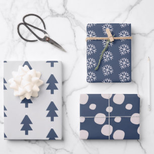 Schneeflocken Rosa Navy Weihnachtsbaum Schnee Schn Geschenkpapier Set