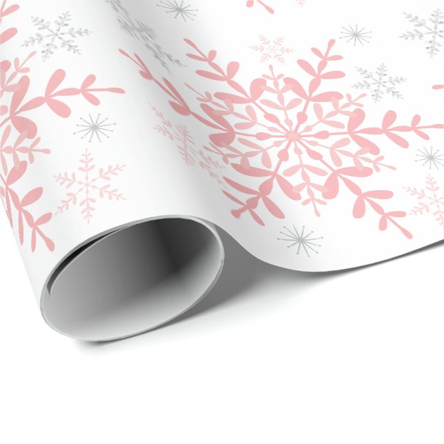 Schneeflocken Rosa Silver Winter Baby Dusche Geschenkpapier (Rolleneckpunkt)