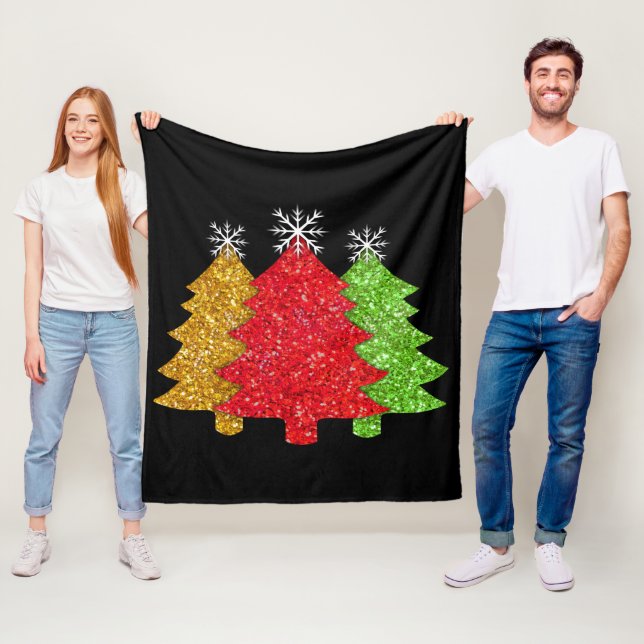 Schneeflocken Rot-Gold-Grün Weihnachtsbaum Schneef Fleecedecke (Beispiel)