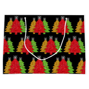 Schneeflocken Rot-Gold-Grün Weihnachtsbaum Schneef Große Geschenktüte