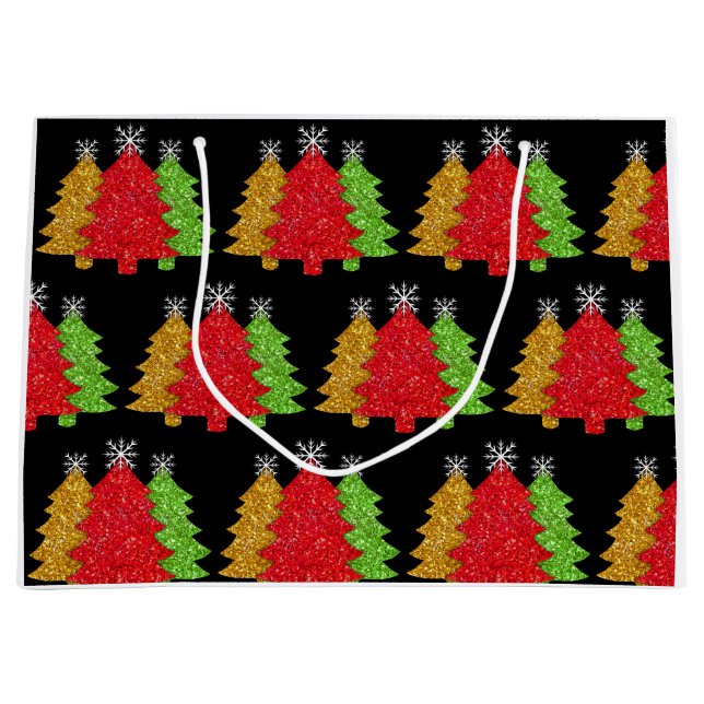 Schneeflocken Rot-Gold-Grün Weihnachtsbaum Schneef Große Geschenktüte (Vorderseite)