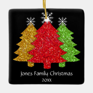 Schneeflocken Rot-Gold-Grün Weihnachtsbaum Schneef Keramikornament