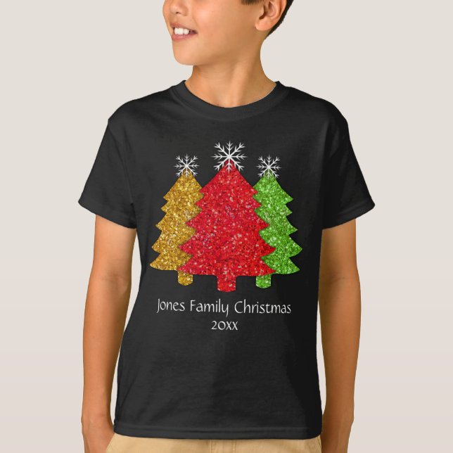 Schneeflocken Rot-Gold-Grün Weihnachtsbaum Schneef T-Shirt (Vorderseite)