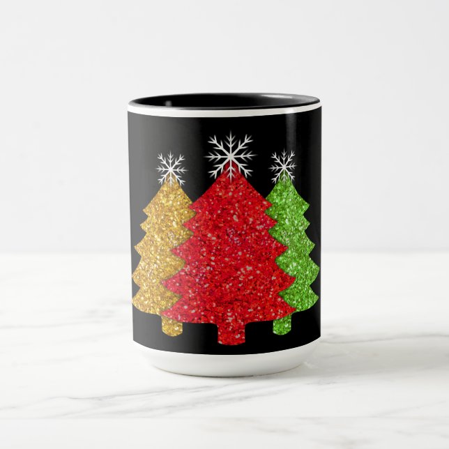 Schneeflocken Rot-Gold-Grün Weihnachtsbaum Schneef Tasse (Zentrum)