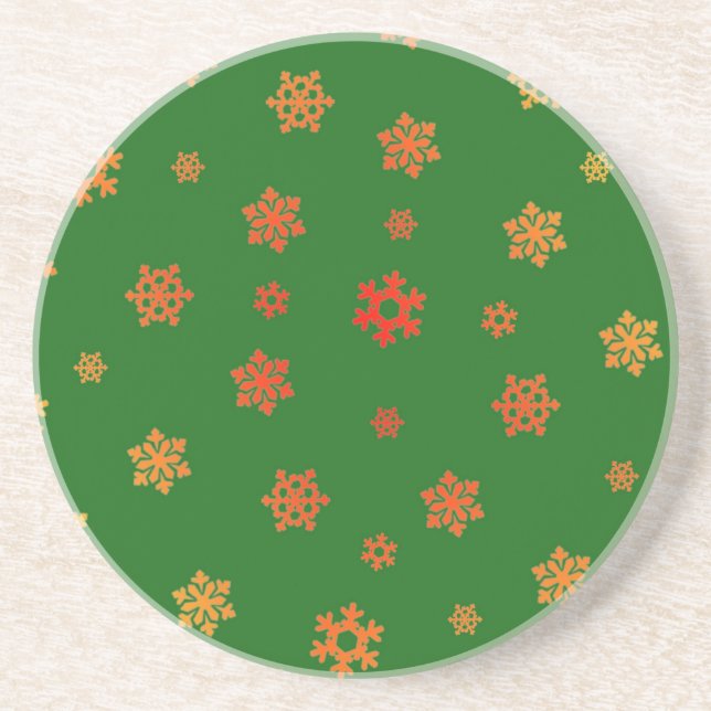 Schneeflocken (Rot & Gold) [Weihnachtsmuster] Getränkeuntersetzer (Vorne)