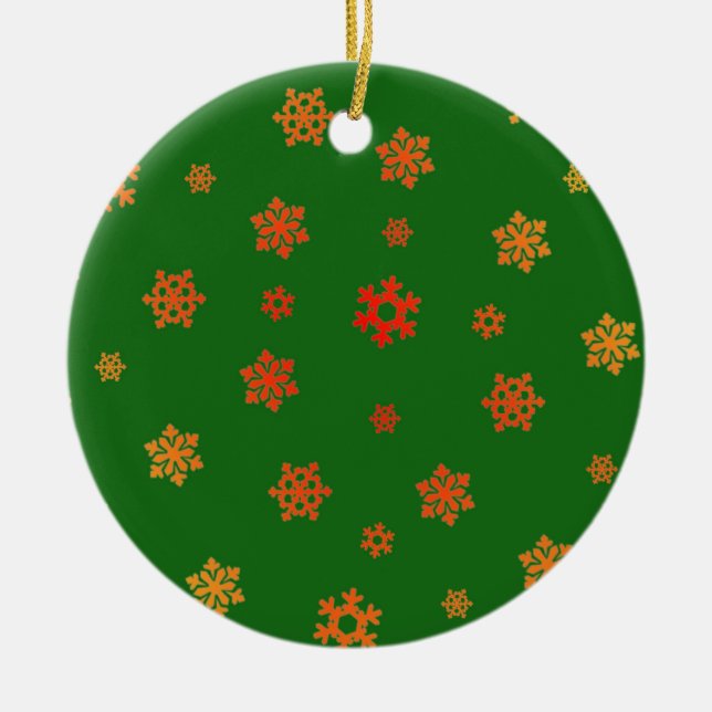 Schneeflocken (Rot & Gold) [Weihnachtsmuster] Keramikornament (Vorne)