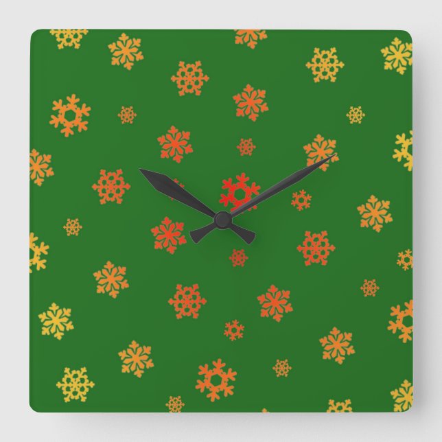 Schneeflocken (Rot & Gold) [Weihnachtsmuster] Quadratische Wanduhr (Vorderseite)