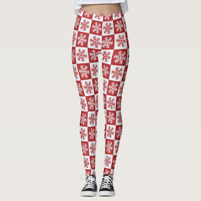 Schneeflocken Rot und Weiß Weihnachten Leggings (Vorderseite)