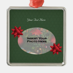 Schneeflocken Rote Bows Holiday Foto Silbernes Ornament