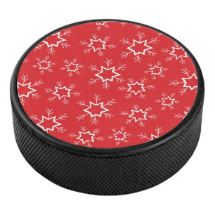 Schneeflocken, rote und weiße Schneeflocken, Schne Eishockey Puck