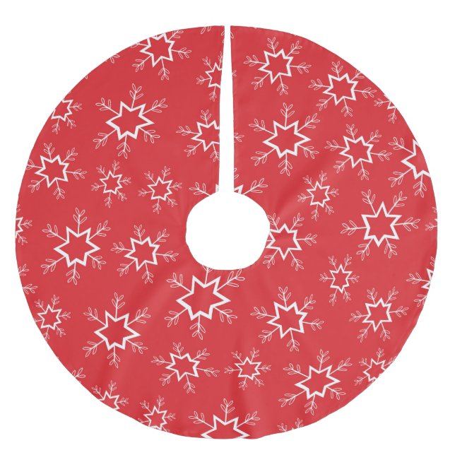 Schneeflocken, rote und weiße Schneeflocken, Schne Polyester Weihnachtsbaumdecke (Vorderseite)