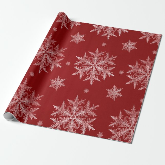 Schneeflocken Roter Feiertag Weihnachten Geschenkpapier (Ungerollt)