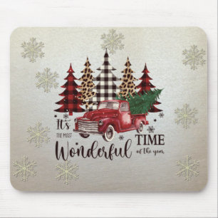 Schneeflocken, roter Lastwagen Tannenbaum Mousepad