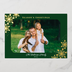 Schneeflocken Runde Ecke Foto Weihnachten Gold Folien Feiertagskarte